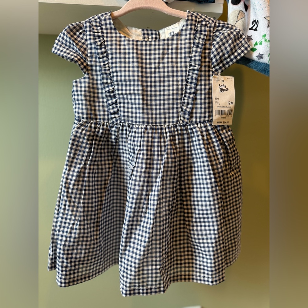 OshKosh Baby B'gosh Blue Gingham Dress with Diaper Cover - NWT